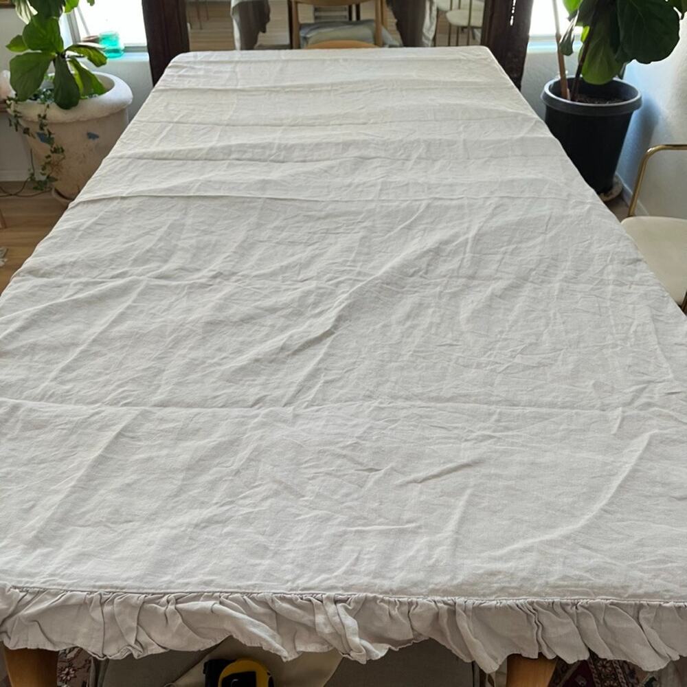 Simple Opulence 100% Linen Duvet Cover Queen Taupe Ruffled Edge Button Close